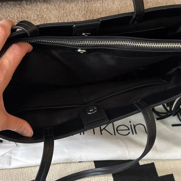 Calvin Klein Black Leather Fringe Tote - Picture 3 of 6